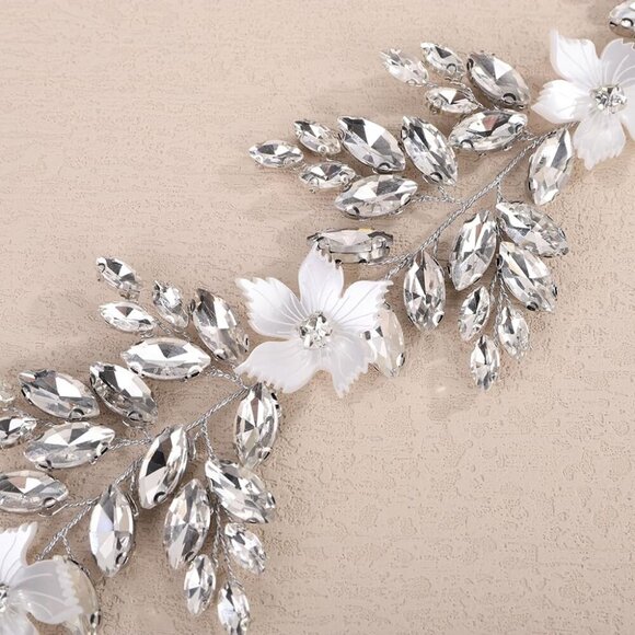Acrylic Resin Silver Flower Headband Pearl Rhinestones Wedding Bridesmaid Hair P main image 4